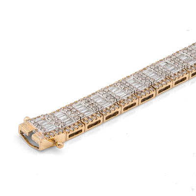 10K Yellow Gold 5.75CT Natural Diamond Baguette Centre Row Rectangular Link Tennis Chain