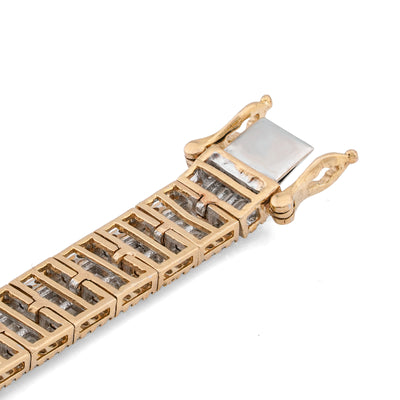 10K Yellow Gold 5.75CT Natural Diamond Baguette Centre Row Rectangular Link Tennis Chain