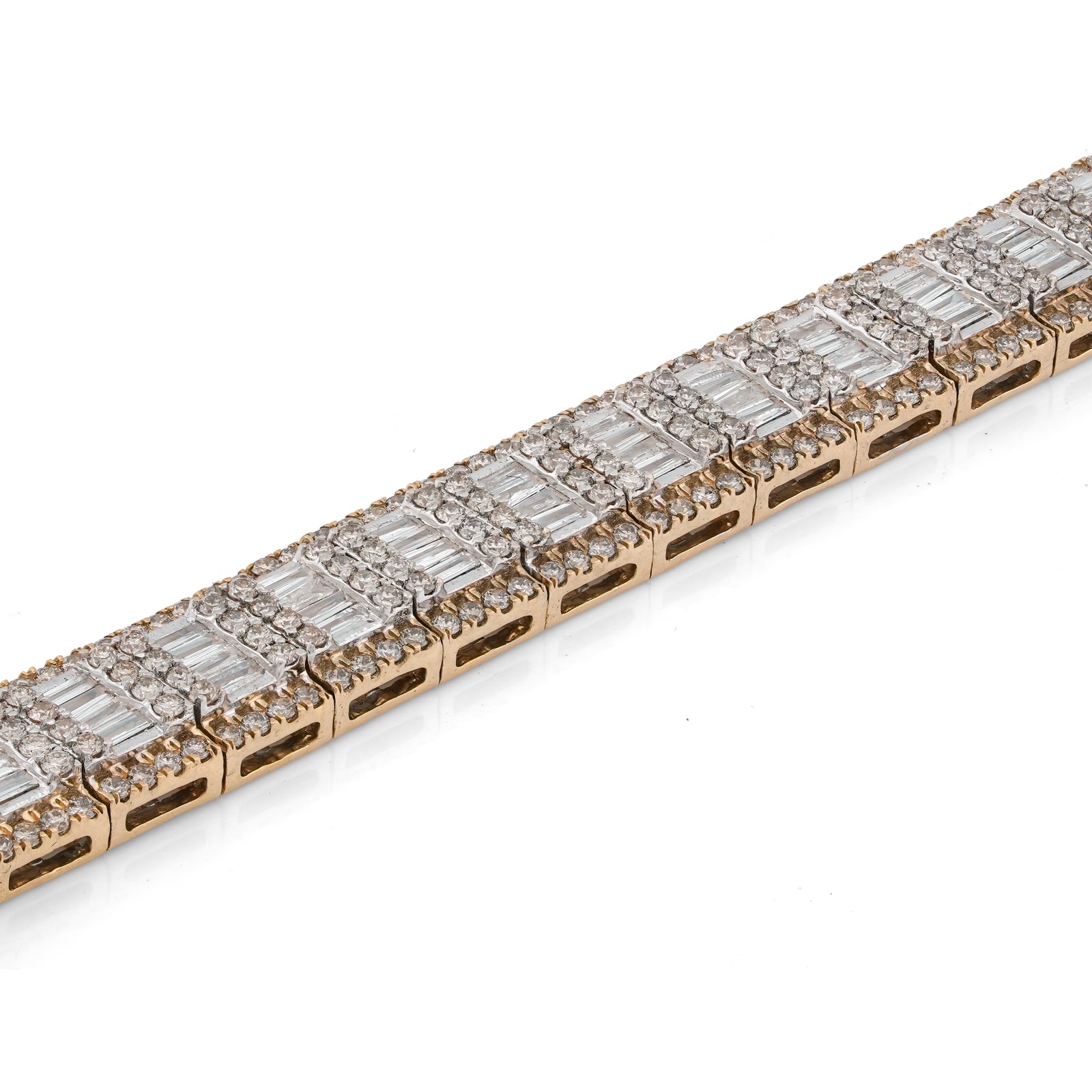 10K Yellow Gold 5.75CT Natural Diamond Baguette Centre Row Rectangular Link Tennis Chain