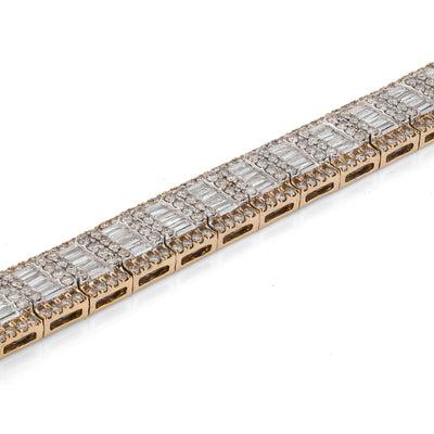 10K Yellow Gold 5.75CT Natural Diamond Baguette Centre Row Rectangular Link Tennis Chain
