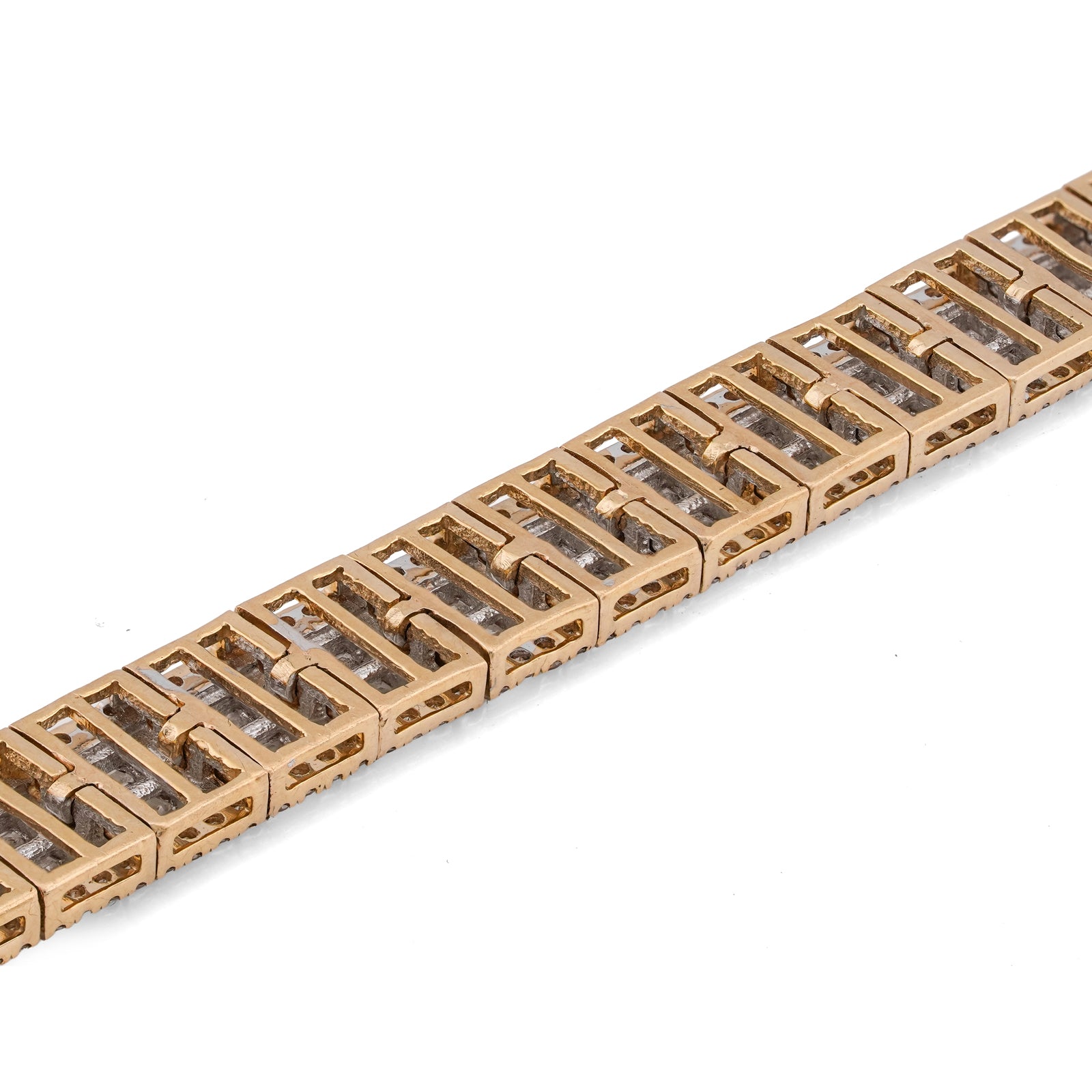 10K Yellow Gold 5.75CT Natural Diamond Baguette Centre Row Rectangular Link Tennis Chain