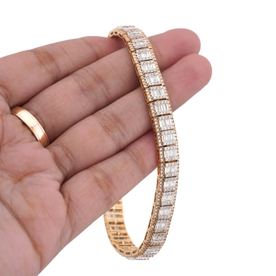 10K Yellow Gold 5.75CT Natural Diamond Baguette Centre Row Rectangular Link Tennis Chain