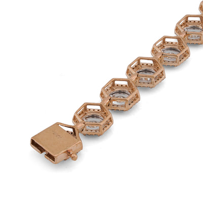 10K Yellow Gold Hexagon Link Illusion Set 2CT Natural Diamond 8" Bracelet