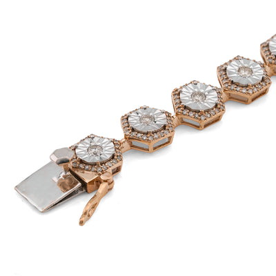 10K Yellow Gold Hexagon Link Illusion Set 2CT Natural Diamond 8" Bracelet