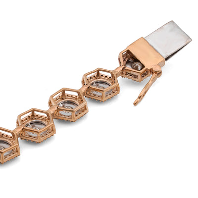 10K Yellow Gold Hexagon Link Illusion Set 2CT Natural Diamond 8" Bracelet