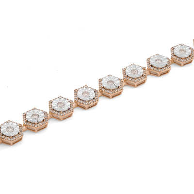 10K Yellow Gold Hexagon Link Illusion Set 2CT Natural Diamond 8" Bracelet