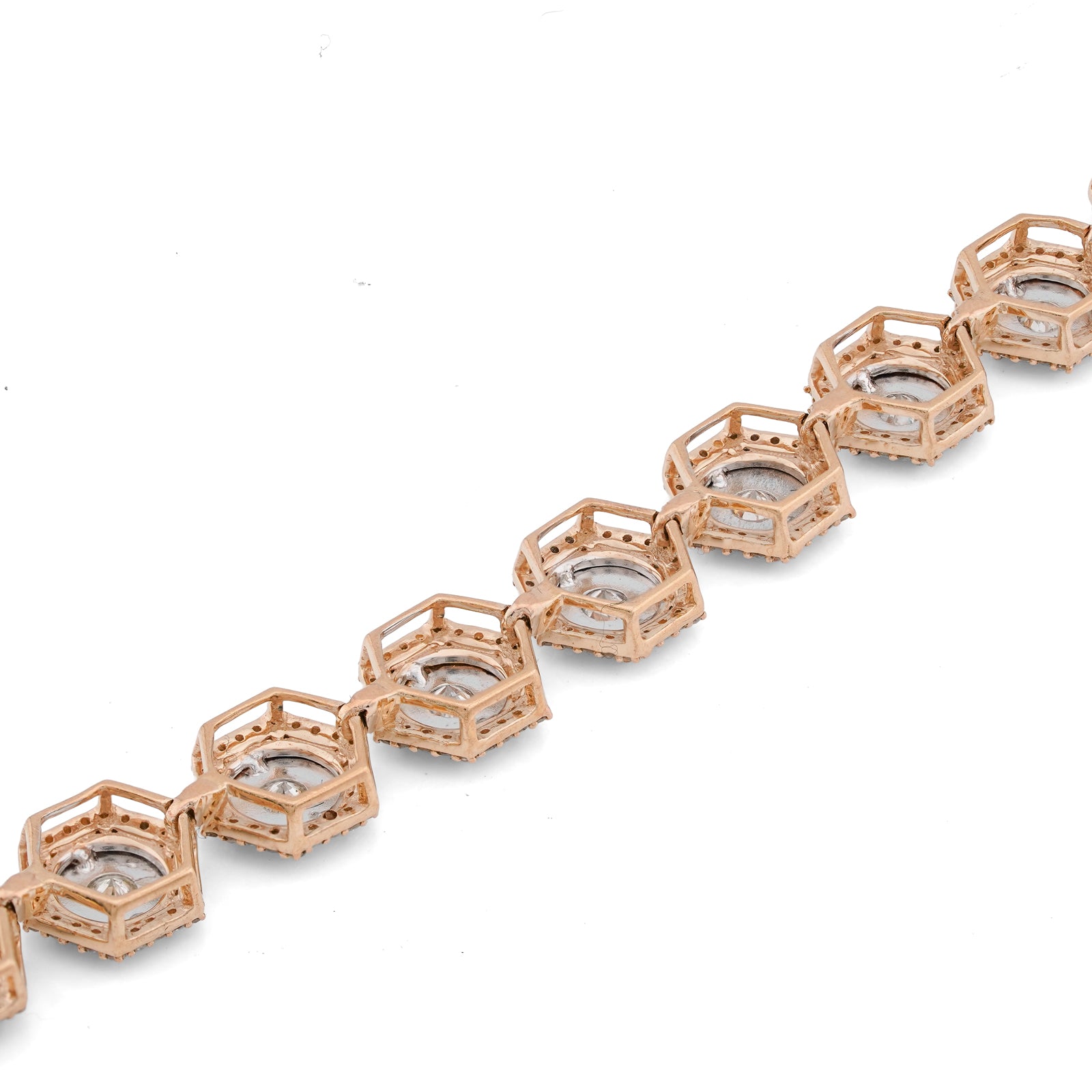 10K Yellow Gold Hexagon Link Illusion Set 2CT Natural Diamond 8" Bracelet