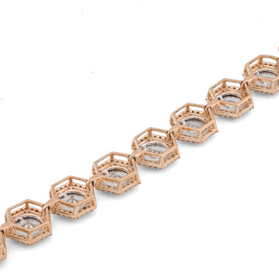 10K Yellow Gold Hexagon Link Illusion Set 2CT Natural Diamond 8" Bracelet