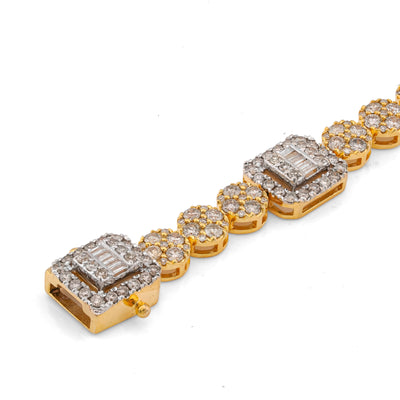 10K Yellow Gold Baguette Natural Diamond Rectangular Circlular Link 5.25CT 8" Bracelet