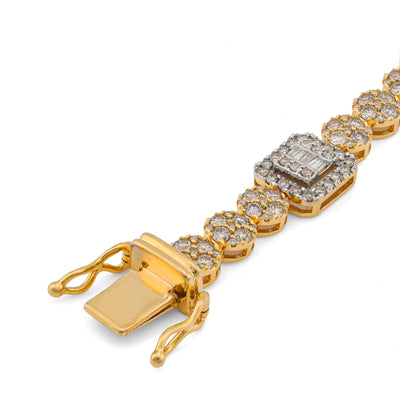 10K Yellow Gold Baguette Natural Diamond Rectangular Circlular Link 5.25CT 8" Bracelet