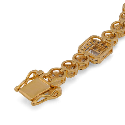 10K Yellow Gold Baguette Natural Diamond Rectangular Circlular Link 5.25CT 8" Bracelet