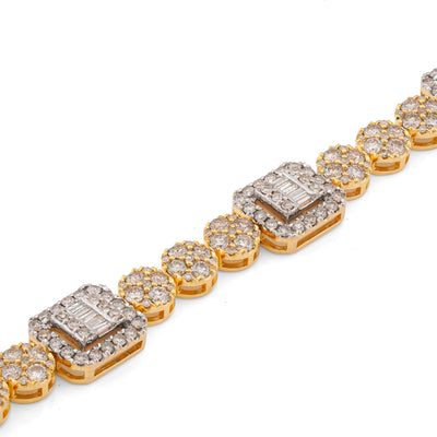 10K Yellow Gold Baguette Natural Diamond Rectangular Circlular Link 5.25CT 8" Bracelet