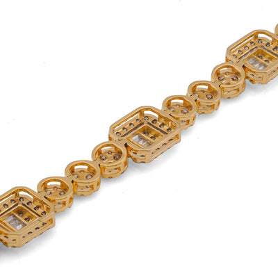 10K Yellow Gold Baguette Natural Diamond Rectangular Circlular Link 5.25CT 8" Bracelet