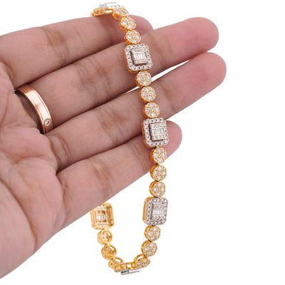 10K Yellow Gold Baguette Natural Diamond Rectangular Circlular Link 5.25CT 8" Bracelet
