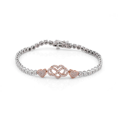 10K White/Rose Gold Illusion Natural Diamond Infinity Heart 0.9CT Women Bracelet 7"