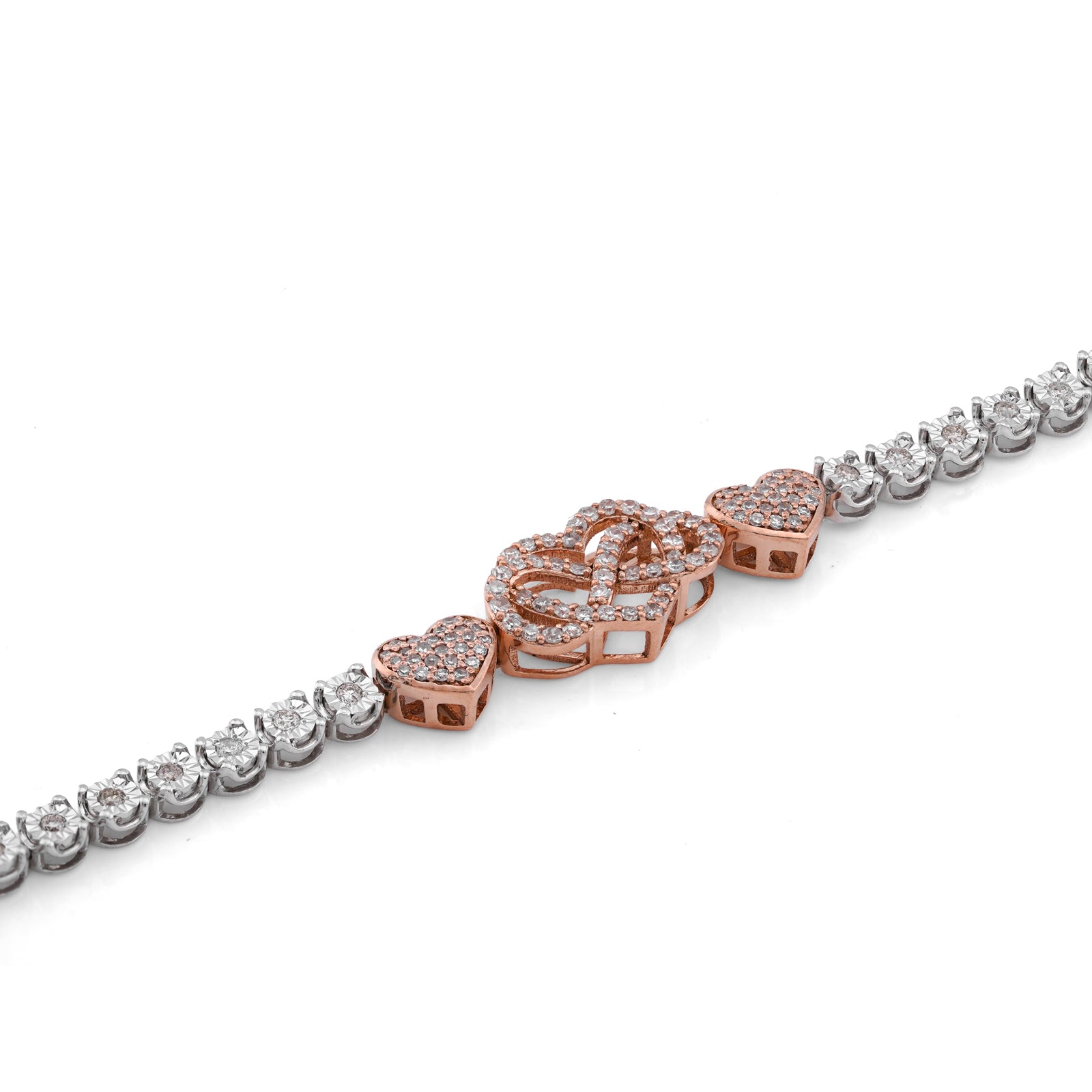 10K White/Rose Gold Illusion Natural Diamond Infinity Heart 0.9CT Women Bracelet 7"
