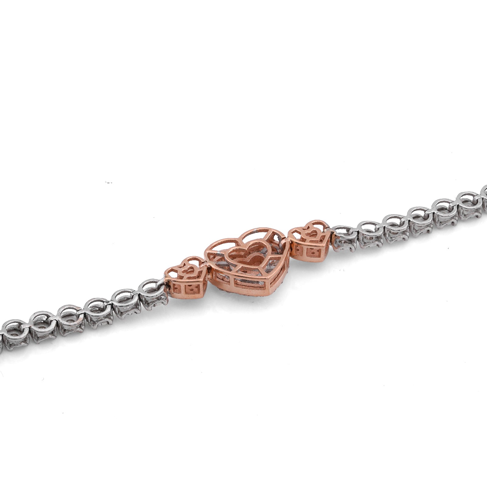 10K Rose/White Gold 3 Heart Natural Diamond baguette 1.05CT Women Tennis Bracelet