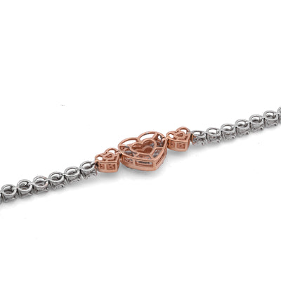 10K Rose/White Gold 3 Heart Natural Diamond baguette 1.05CT Women Tennis Bracelet