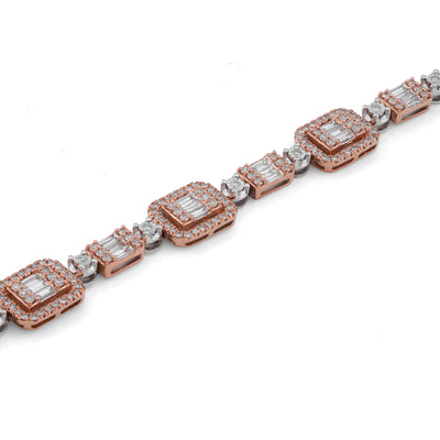 10K White/Rose Gold Lab Diamond Rectangular Shape Link 2.25CT Women Tennis Bracelet