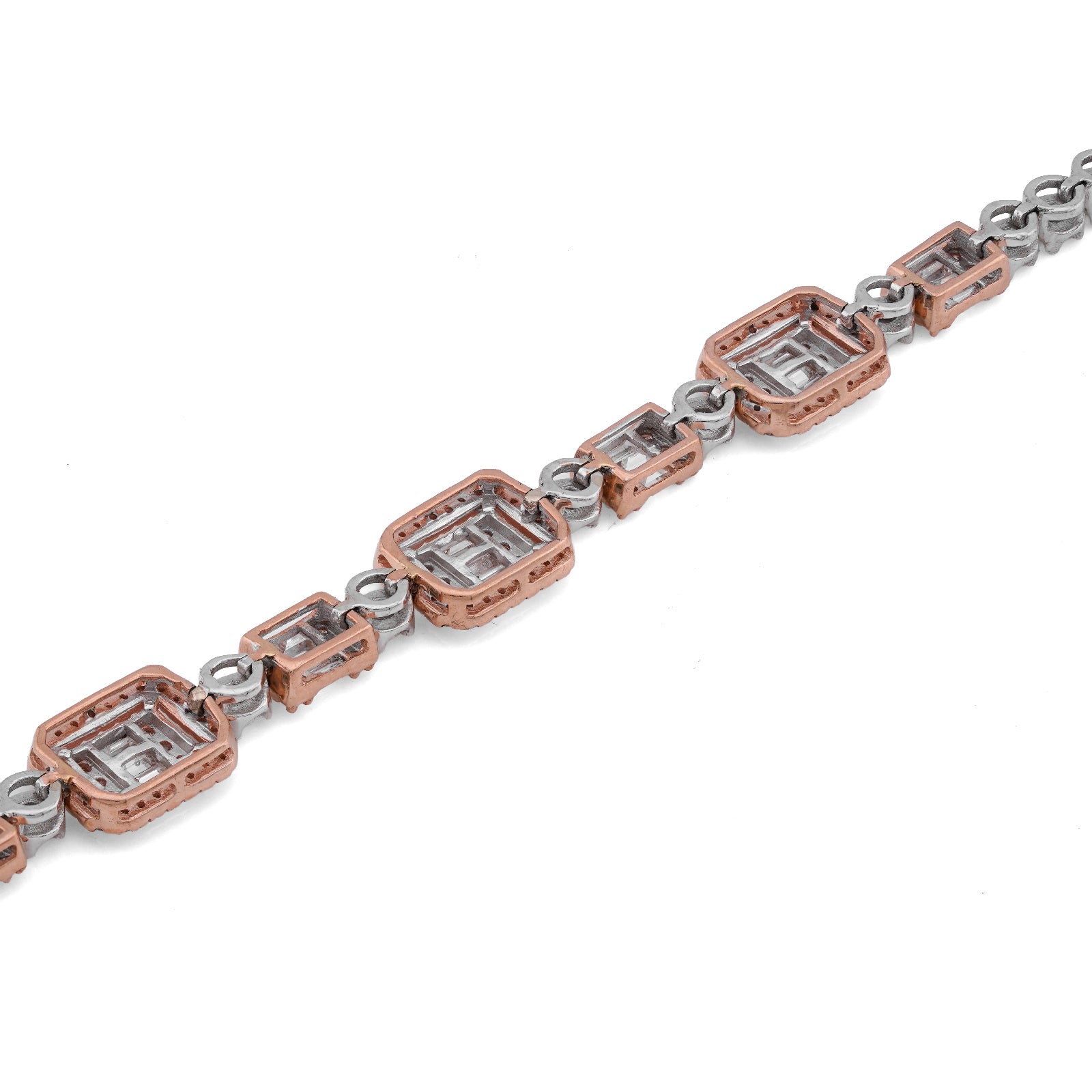 10K White/Rose Gold Lab Diamond Rectangular Shape Link 2.25CT Women Tennis Bracelet