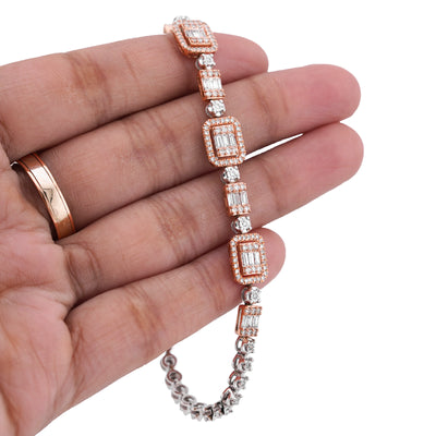 10K White/Rose Gold Lab Diamond Rectangular Shape Link 2.25CT Women Tennis Bracelet