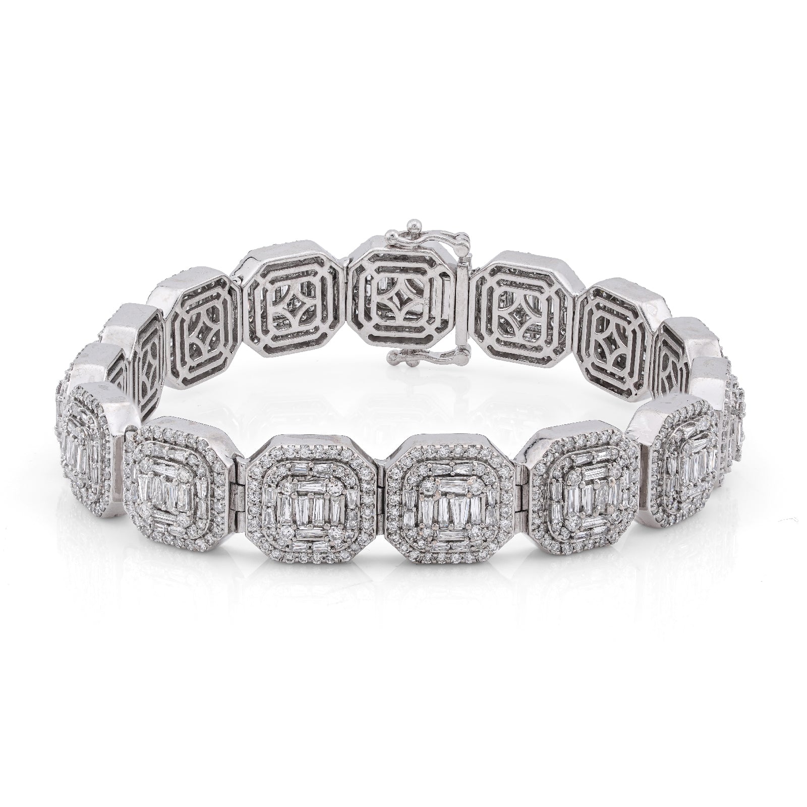 10K White Gold 14CT Natural Diamond Octagon Shape Link Baguette Tennis Men Bracelet