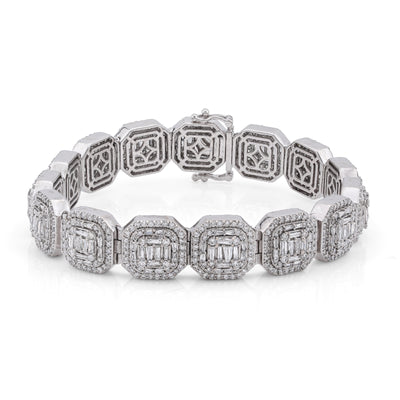 10K White Gold 14CT Natural Diamond Octagon Shape Link Baguette Tennis Men Bracelet