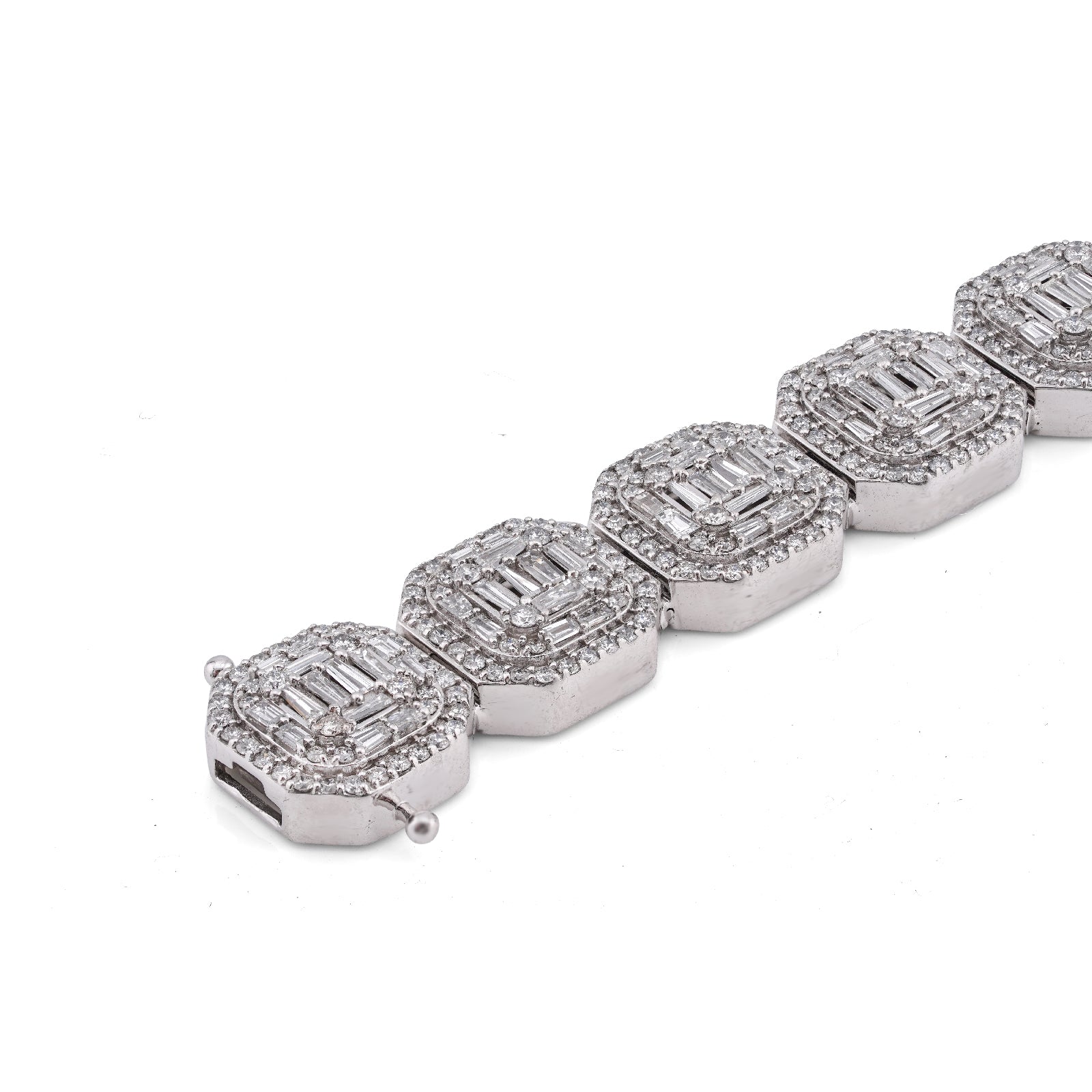 10K White Gold 14CT Natural Diamond Octagon Shape Link Baguette Tennis Men Bracelet