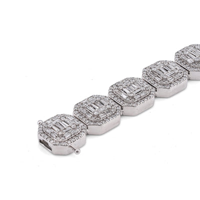 10K White Gold 14CT Natural Diamond Octagon Shape Link Baguette Tennis Men Bracelet