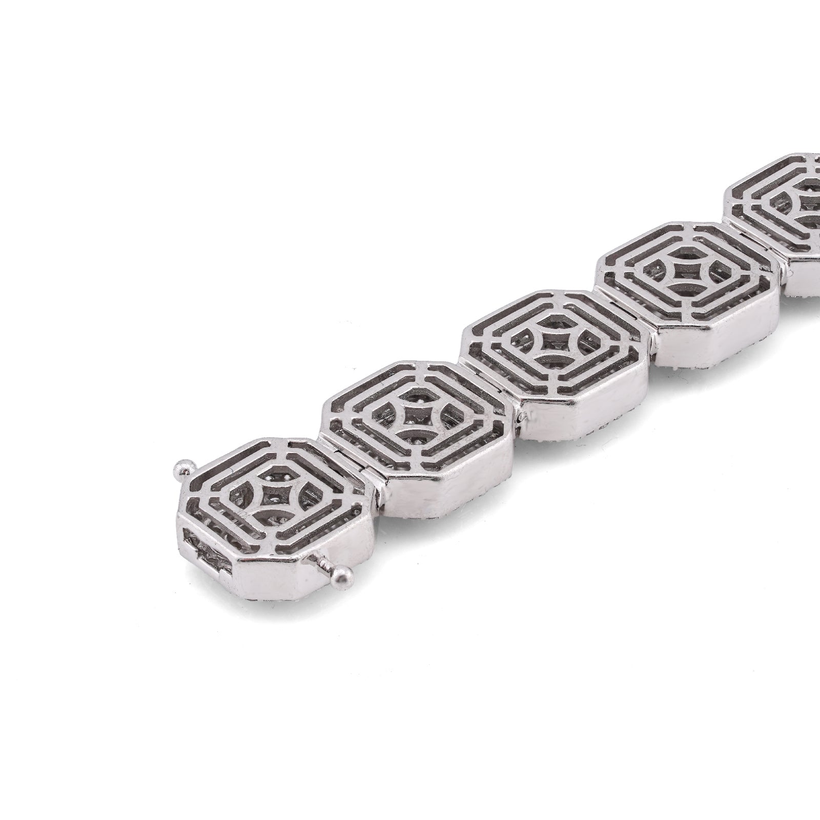 10K White Gold 14CT Natural Diamond Octagon Shape Link Baguette Tennis Men Bracelet