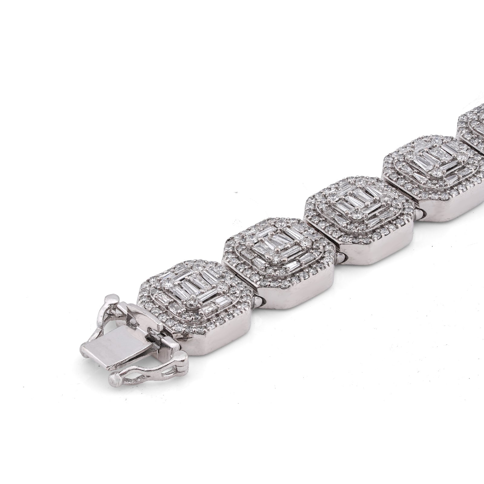 10K White Gold 14CT Natural Diamond Octagon Shape Link Baguette Tennis Men Bracelet