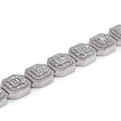 10K White Gold 14CT Natural Diamond Octagon Shape Link Baguette Tennis Men Bracelet