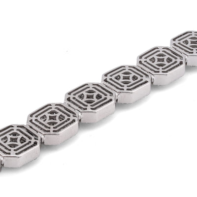 10K White Gold 14CT Natural Diamond Octagon Shape Link Baguette Tennis Men Bracelet