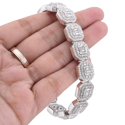 10K White Gold 14CT Natural Diamond Octagon Shape Link Baguette Tennis Men Bracelet
