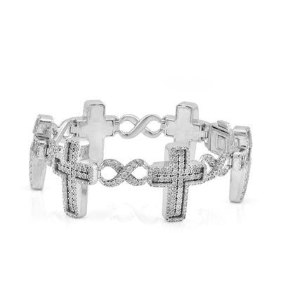 925 SS 2.55CT Natural Diamond Illusion Cross Infinity Tennis Men Bracelet 8.5"