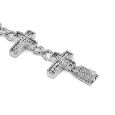 925 SS 2.55CT Natural Diamond Illusion Cross Infinity Tennis Men Bracelet 8.5"