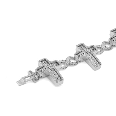 925 SS 2.55CT Natural Diamond Illusion Cross Infinity Tennis Men Bracelet 8.5"
