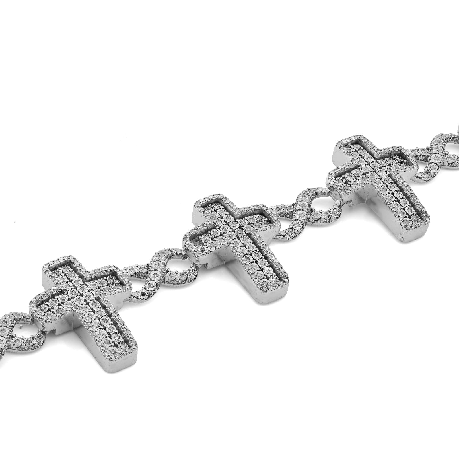 925 SS 2.55CT Natural Diamond Illusion Cross Infinity Tennis Men Bracelet 8.5"