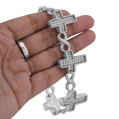 925 SS 2.55CT Natural Diamond Illusion Cross Infinity Tennis Men Bracelet 8.5"