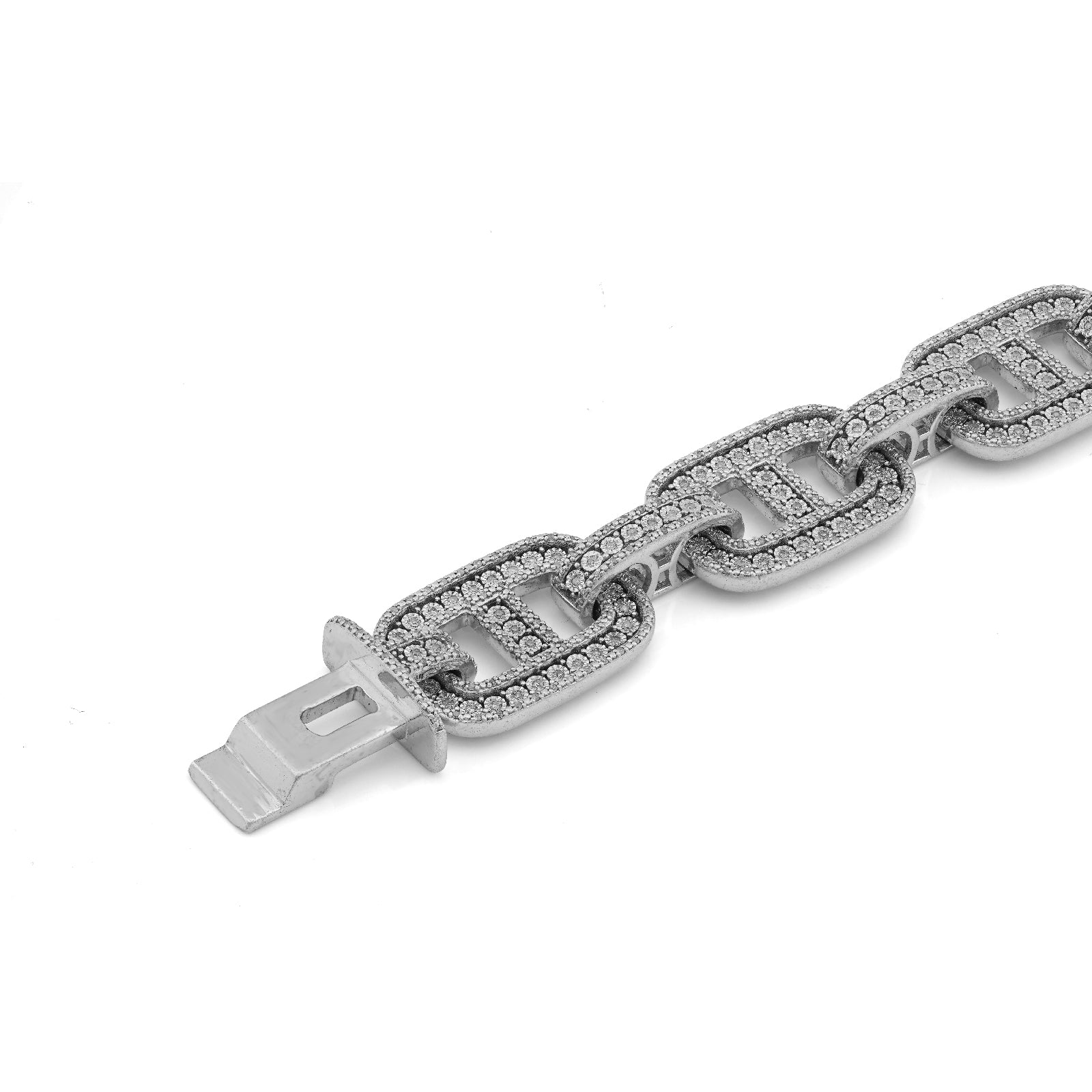 925 SS 2.60CT Natural Diamond Illusion Chain Link Men Bracelet 8.5"