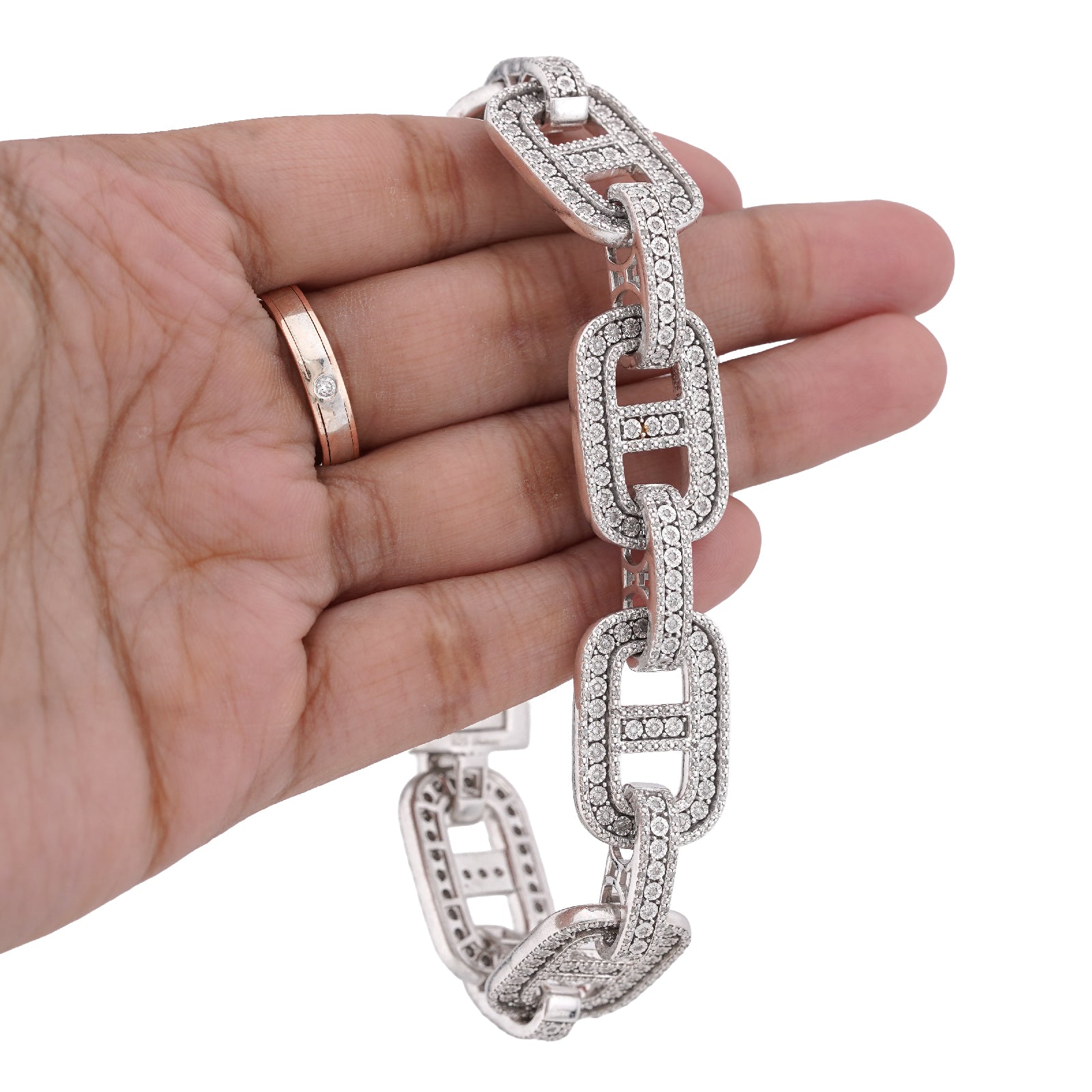 925 SS 2.60CT Natural Diamond Illusion Chain Link Men Bracelet 8.5"