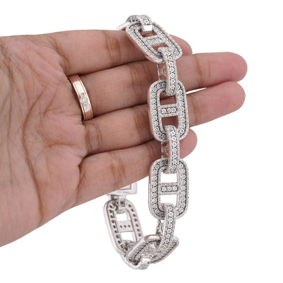 925 SS 2.60CT Natural Diamond Illusion Chain Link Men Bracelet 8.5"