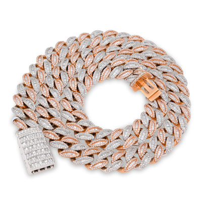 10K Rose/White Gold 17.02CT Baguette 81.9G Natural Diamond 8MM Chain Men Women Necklace
