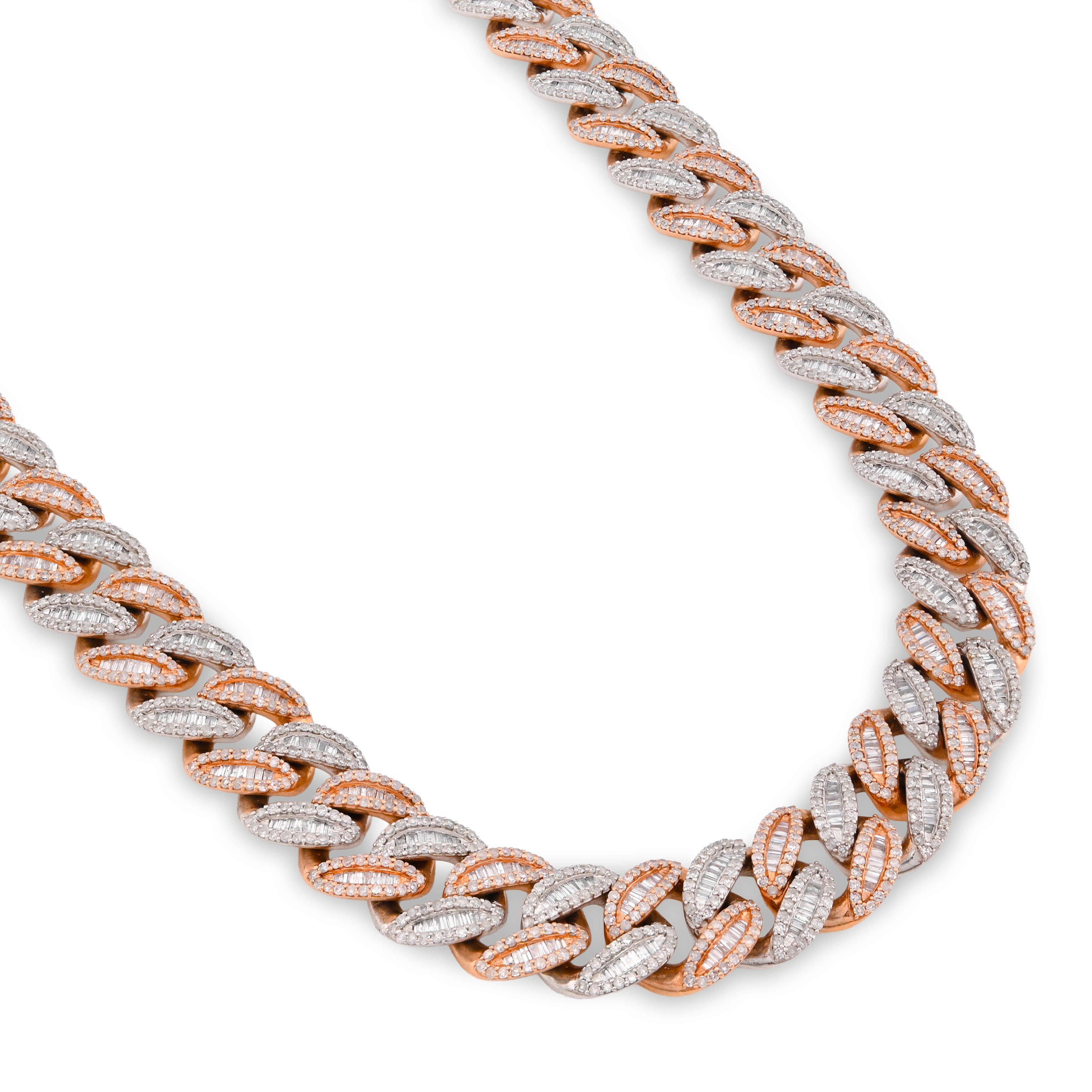 10K Rose/White Gold 17.02CT Baguette 81.9G Natural Diamond 8MM Chain Men Women Necklace