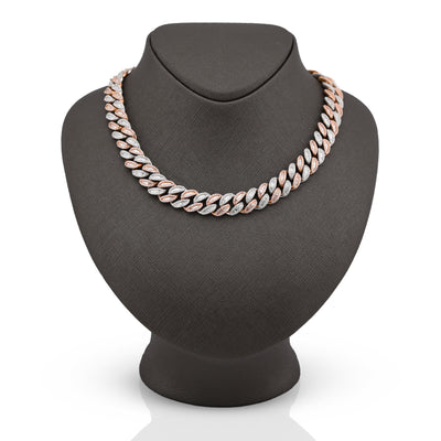 10K Rose/White Gold 17.02CT Baguette 81.9G Natural Diamond 8MM Chain Men Women Necklace