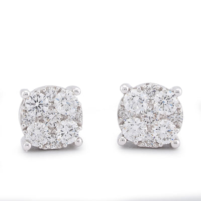 10K White Gold Flower Cluster 0.98CT Lab Diamond Men Women Earrings