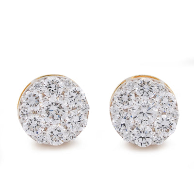 10K Yellow Gold 0.87CT Flower Design Halo Cluster Lab Diamond Men Women Earrings