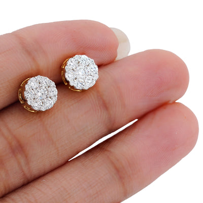 10K Yellow Gold 0.87CT Flower Design Halo Cluster Lab Diamond Men Women Earrings