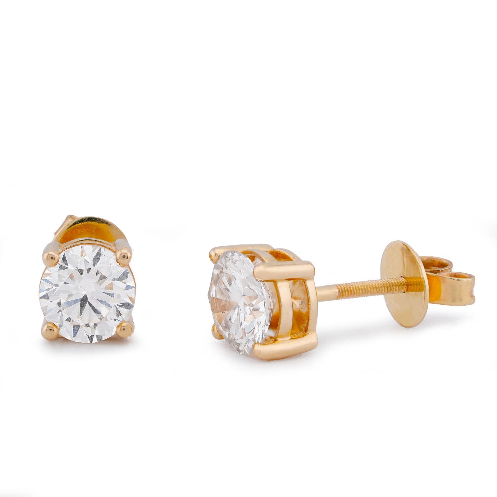 14K Yellow Gold 3.04CT Round Solitaire Lab Diamond Men Women Earrings