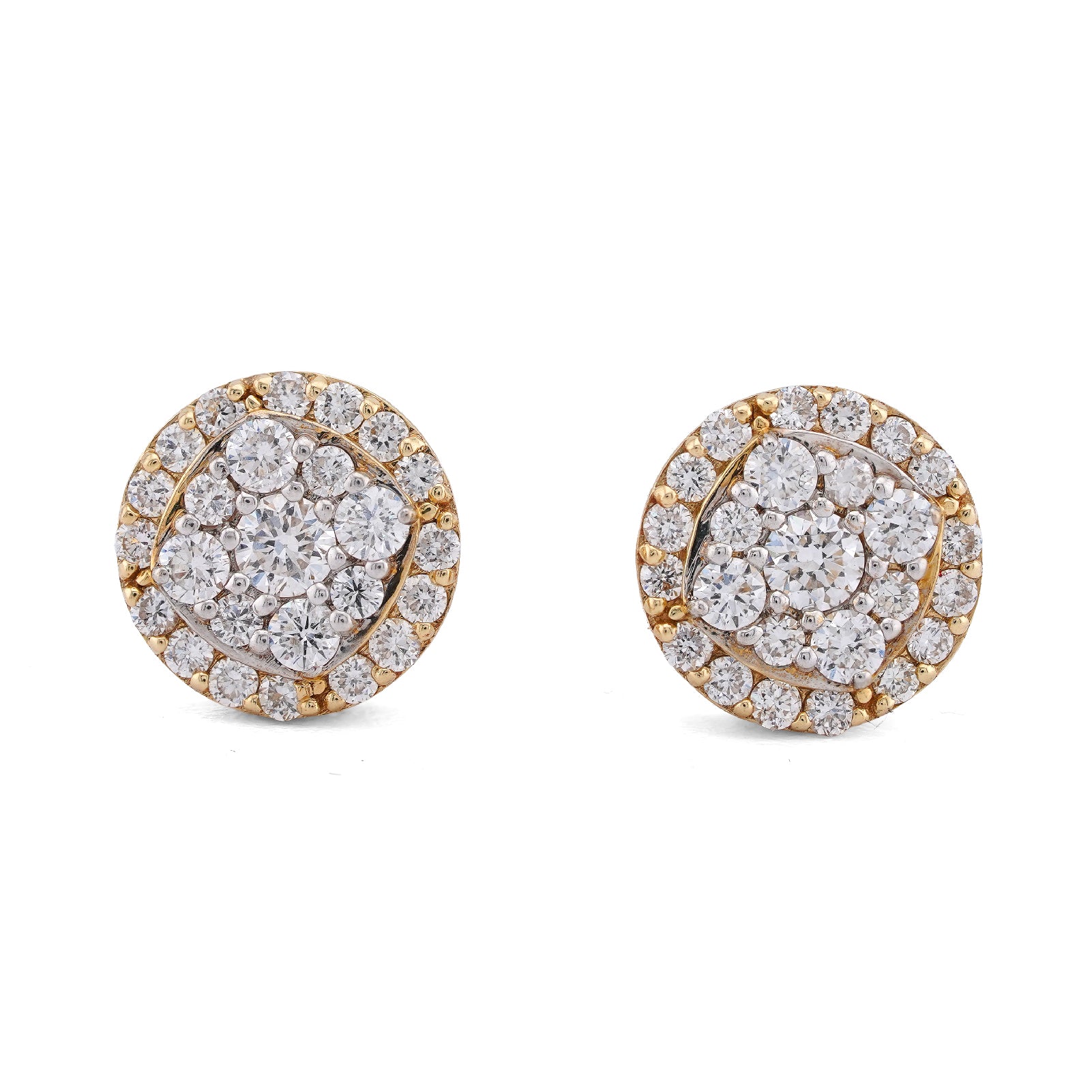 10K yellow Gold 1.10CT Curved Square Centre Flower Cluster Halo Lab Diamond Men Women Earrings